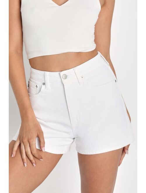 Lulus Throwback Babe White Denim High-Rise Mom Shorts