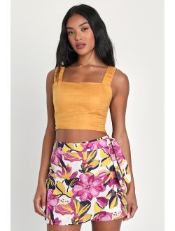 Midtown Mindset Ivory and Purple Floral Print Side-Tie Skort