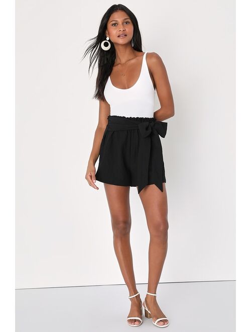 Lulus Desired Destination Black Crinkled Paper Bag Shorts