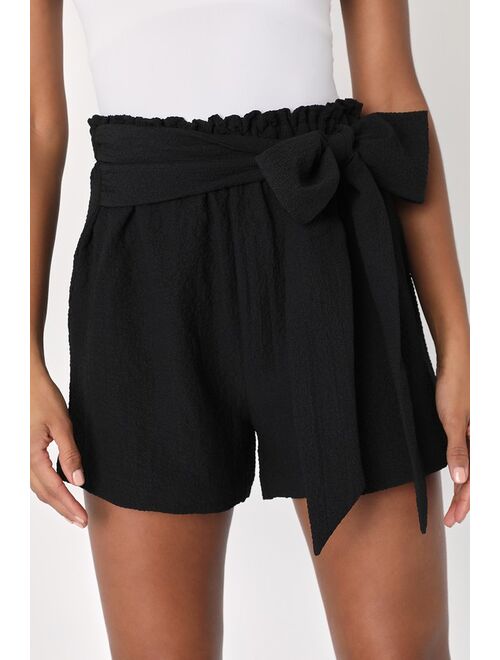 Lulus Desired Destination Black Crinkled Paper Bag Shorts