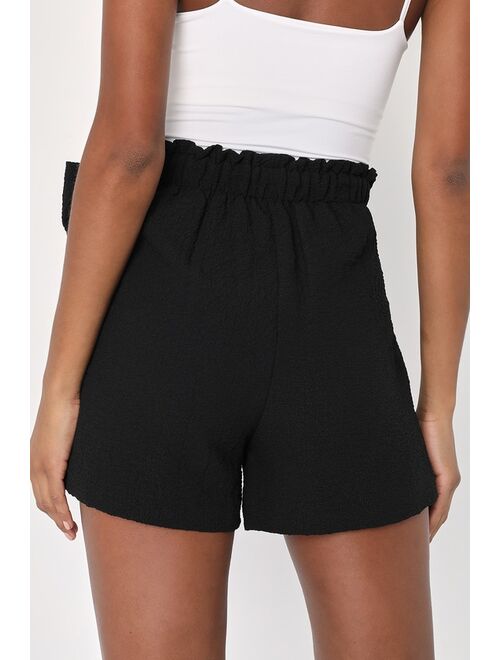 Lulus Desired Destination Black Crinkled Paper Bag Shorts