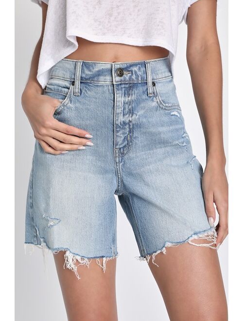 Lulus Wren Light Wash Super High Rise Distressed Denim Shorts