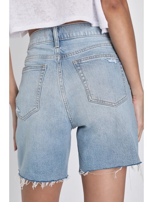 Lulus Wren Light Wash Super High Rise Distressed Denim Shorts