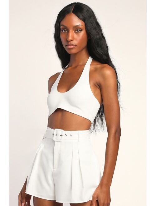 Lulus Suit and Score Ivory Pleated Belted Shorts