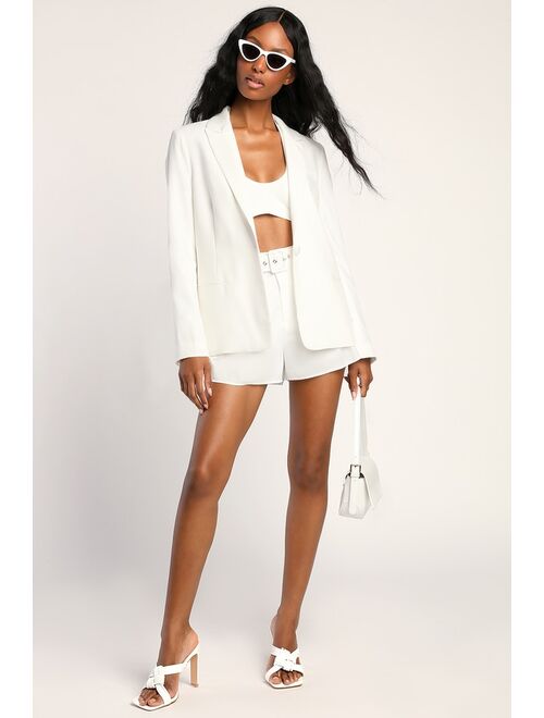 Lulus Suit and Score Ivory Pleated Belted Shorts