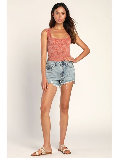 Lulus Hidden Jeans Sofie Light Wash High Rise Distressed Raw Hem Denim Shorts