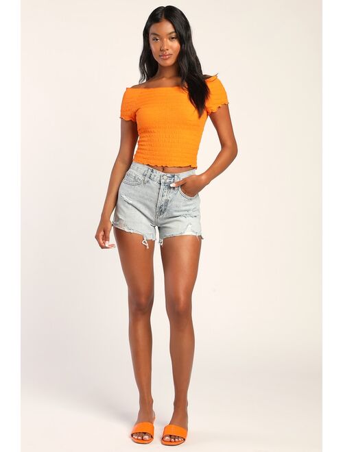 Pistola Nova Faded Light Wash Distressed High-Waisted Denim Shorts