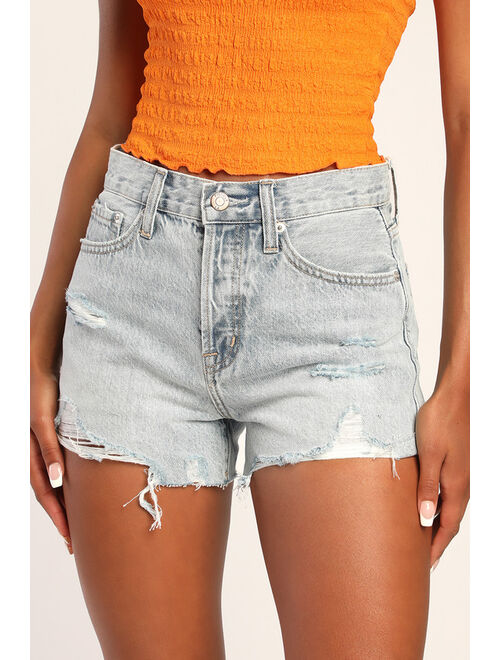 Pistola Nova Faded Light Wash Distressed High-Waisted Denim Shorts