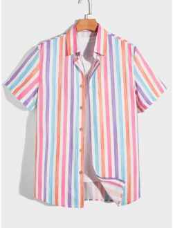 Men 1pc Striped Print Shirt