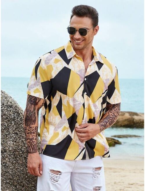 Extended Sizes Men Geo Print Shirt