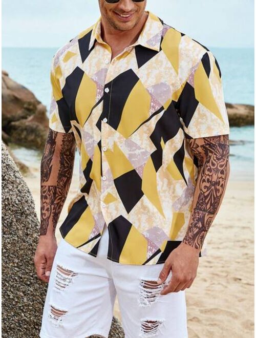 Extended Sizes Men Geo Print Shirt