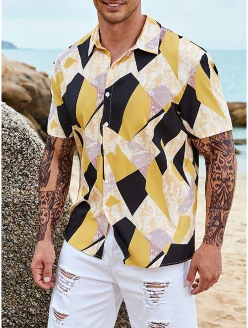 Extended Sizes Men Geo Print Shirt