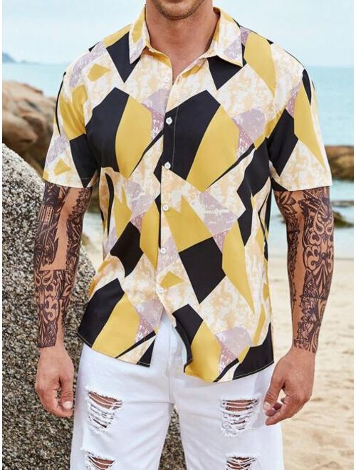 Extended Sizes Men Geo Print Shirt