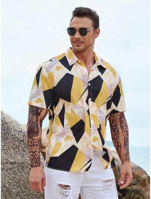 Extended Sizes Men Geo Print Shirt