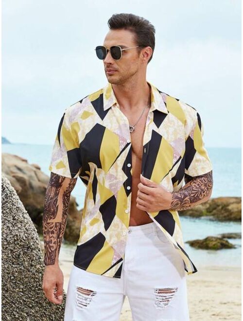 Extended Sizes Men Geo Print Shirt