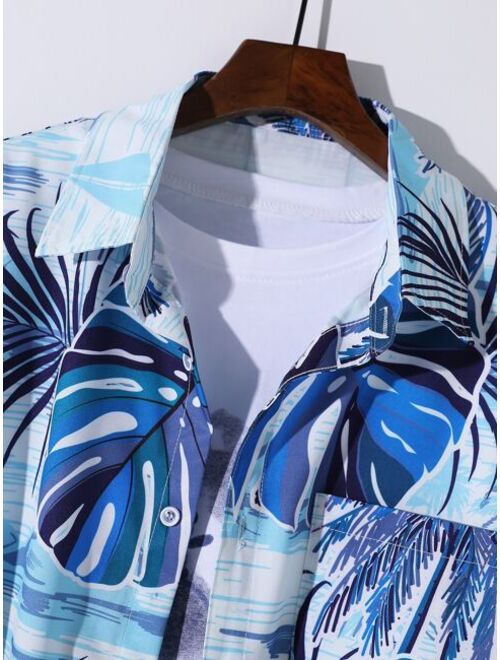 Men Tropical Print Button Up Shirt Without Tee