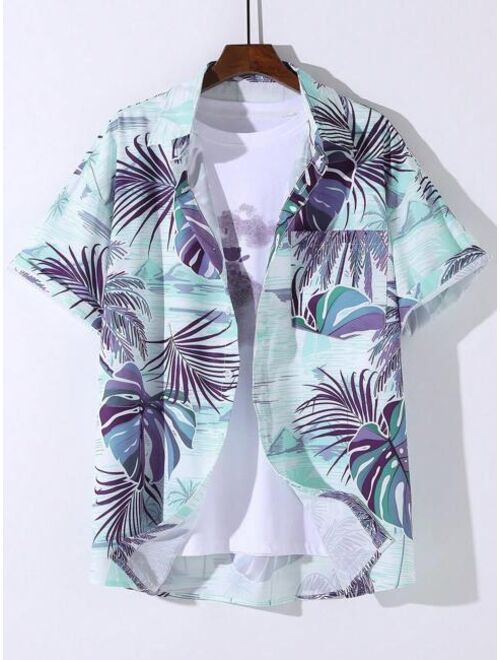 Men Tropical Print Button Up Shirt Without Tee