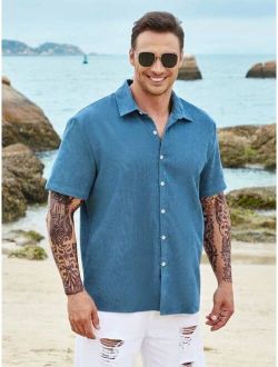 Extended Sizes Men Solid Button Up Shirt