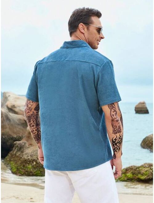 Extended Sizes Men Solid Button Up Shirt