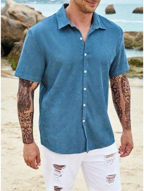 Extended Sizes Men Solid Button Up Shirt