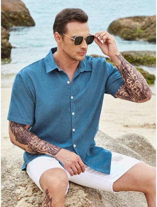 Extended Sizes Men Solid Button Up Shirt