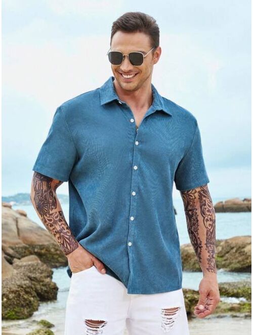 Extended Sizes Men Solid Button Up Shirt