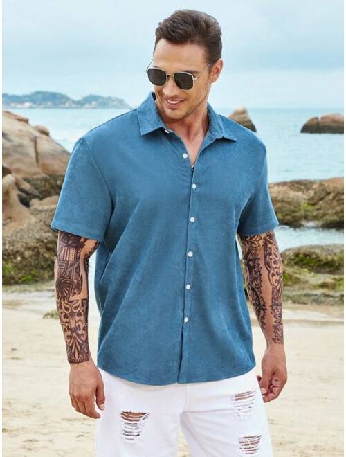 Extended Sizes Men Solid Button Up Shirt