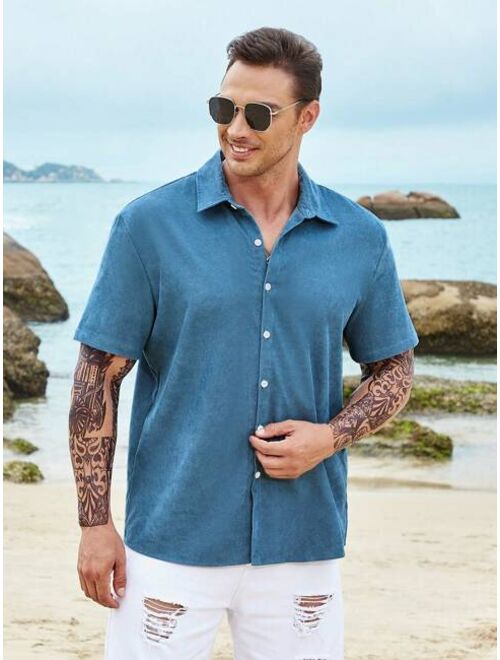 Extended Sizes Men Solid Button Up Shirt