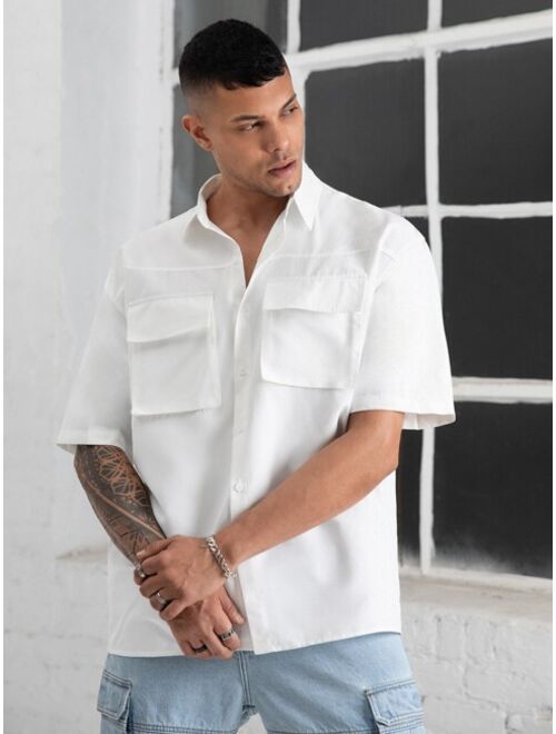 Men Flap Pocket Drop Shoulder Shirt