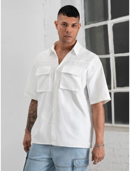 Men Flap Pocket Drop Shoulder Shirt