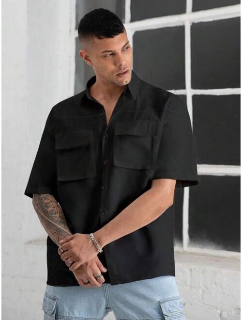 Men Flap Pocket Drop Shoulder Shirt