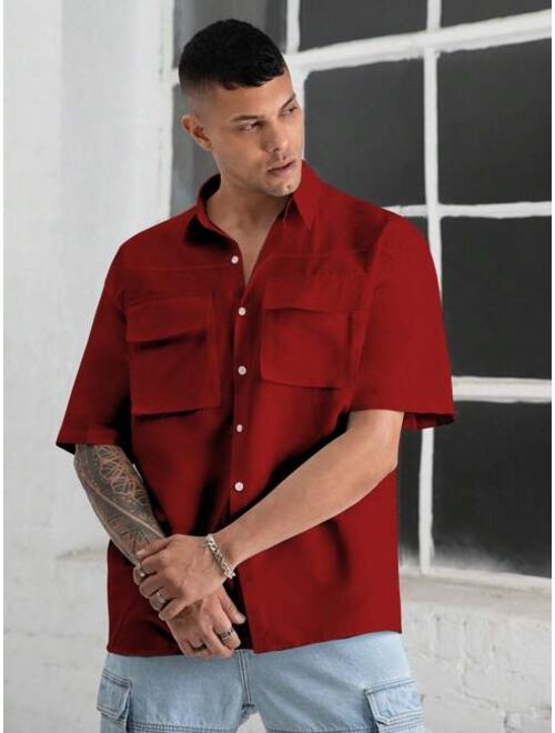 Men Flap Pocket Drop Shoulder Shirt