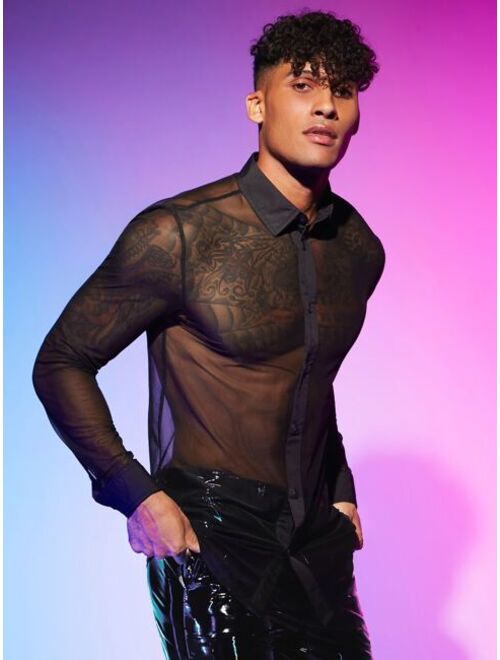 Buy Shein Men See Through Mesh Shirt Online 