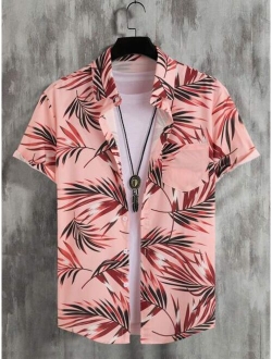 Men Tropical Print One Pocket Front Shirt