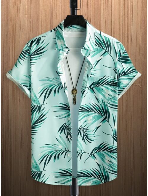 Men Tropical Print One Pocket Front Shirt