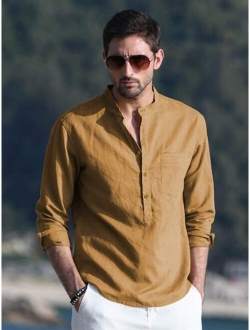 NITAGUT Men Solid Half Button Shirt