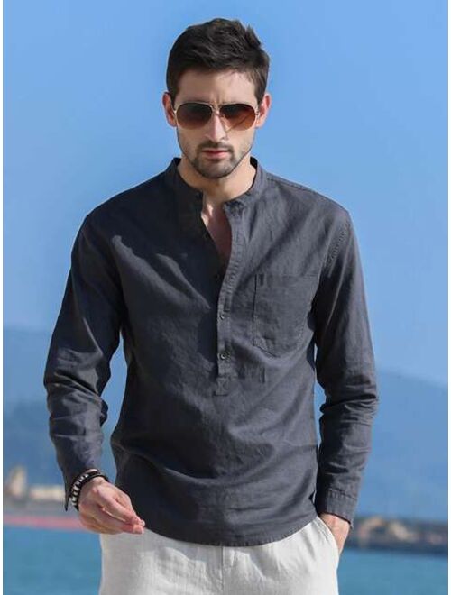 NITAGUT Men Solid Half Button Shirt