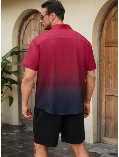 Extended Sizes Men Ombre Button Up Shirt