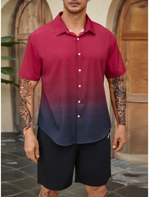 Extended Sizes Men Ombre Button Up Shirt