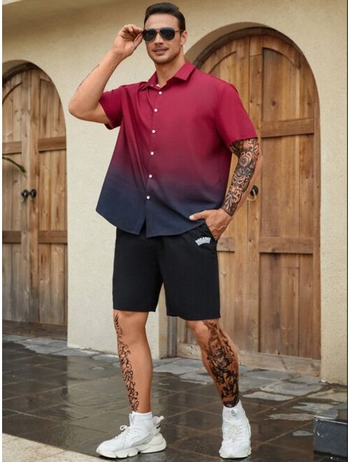 Extended Sizes Men Ombre Button Up Shirt