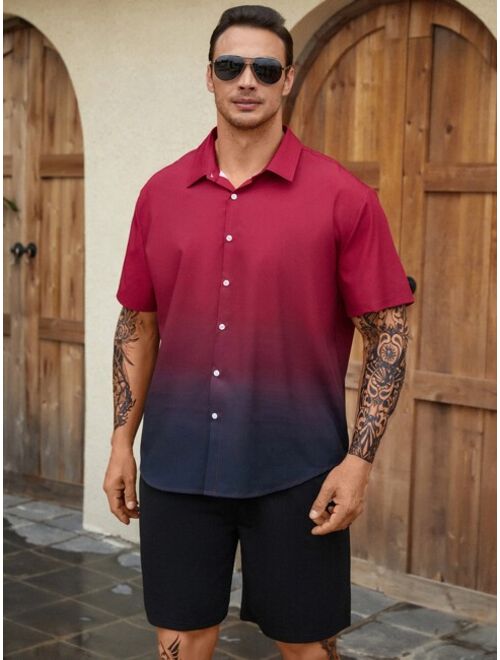 Extended Sizes Men Ombre Button Up Shirt