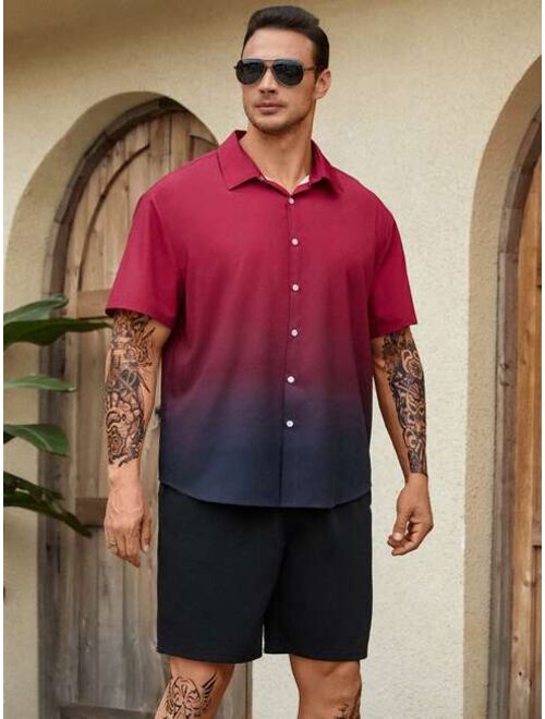 Extended Sizes Men Ombre Button Up Shirt