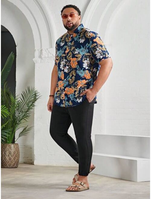 SHEIN Extended Sizes Men Floral Print Shirt