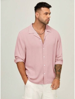 Extended Sizes Men Solid Button Front Shirt