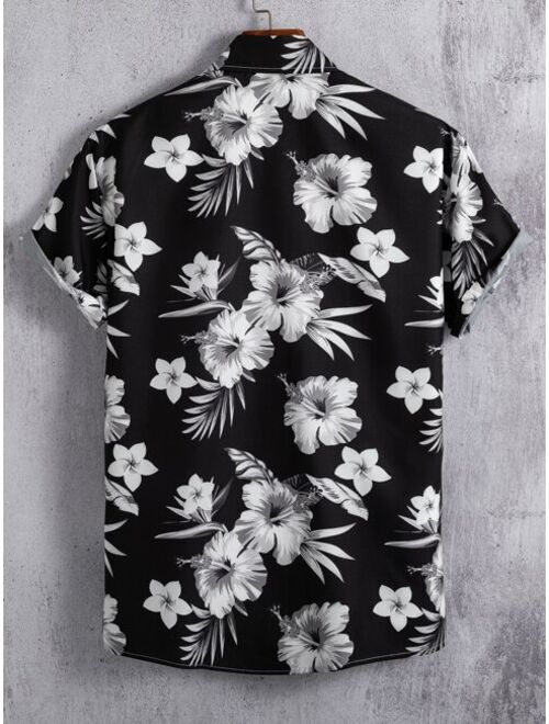 ROMWE Guys Floral Print Shirt Without Tee