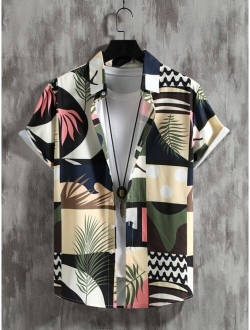 Men 1pc Color Block Tropical Print Shirt