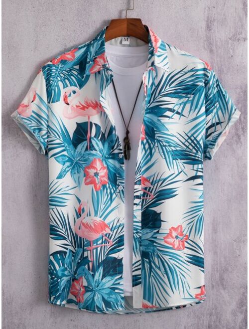 Men Tropical Flamingo Print Shirt Without Tee