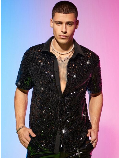 Manfinity AFTRDRK Men Sequin Decor Button Front Shirt