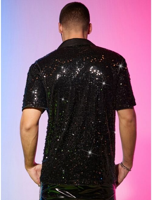 Manfinity AFTRDRK Men Sequin Decor Button Front Shirt