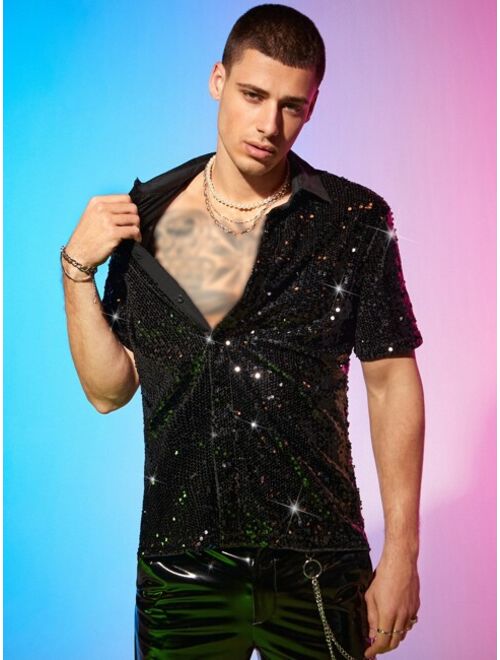 Manfinity AFTRDRK Men Sequin Decor Button Front Shirt